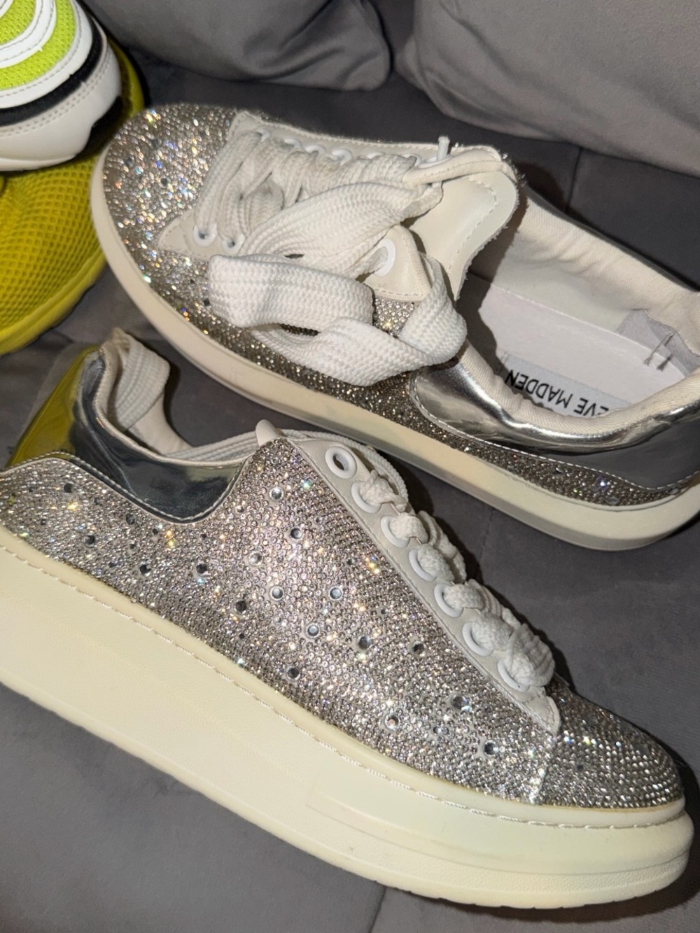Steve Madden Silver Glitter Rhinestone Platform Sneakers